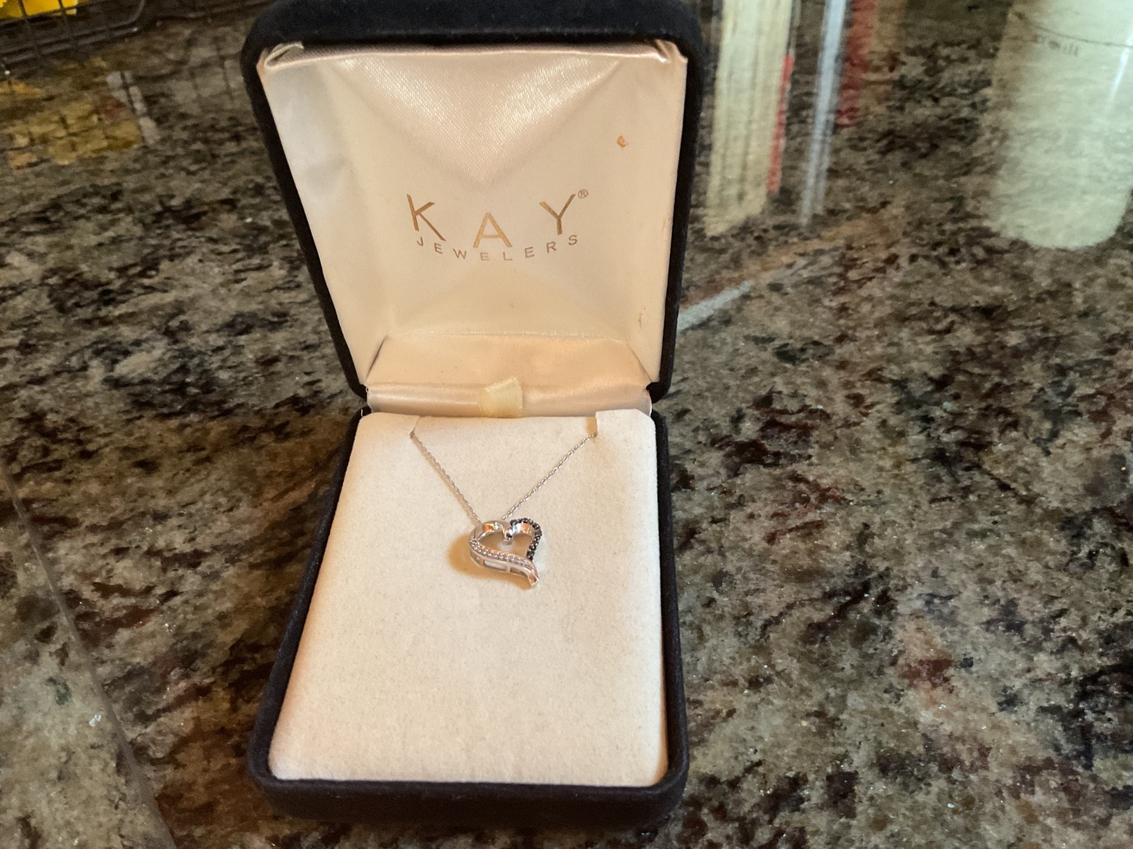 Kay Jewelers Black & White Diamond Sterling Silver Heart Pendant w/ 20” chain