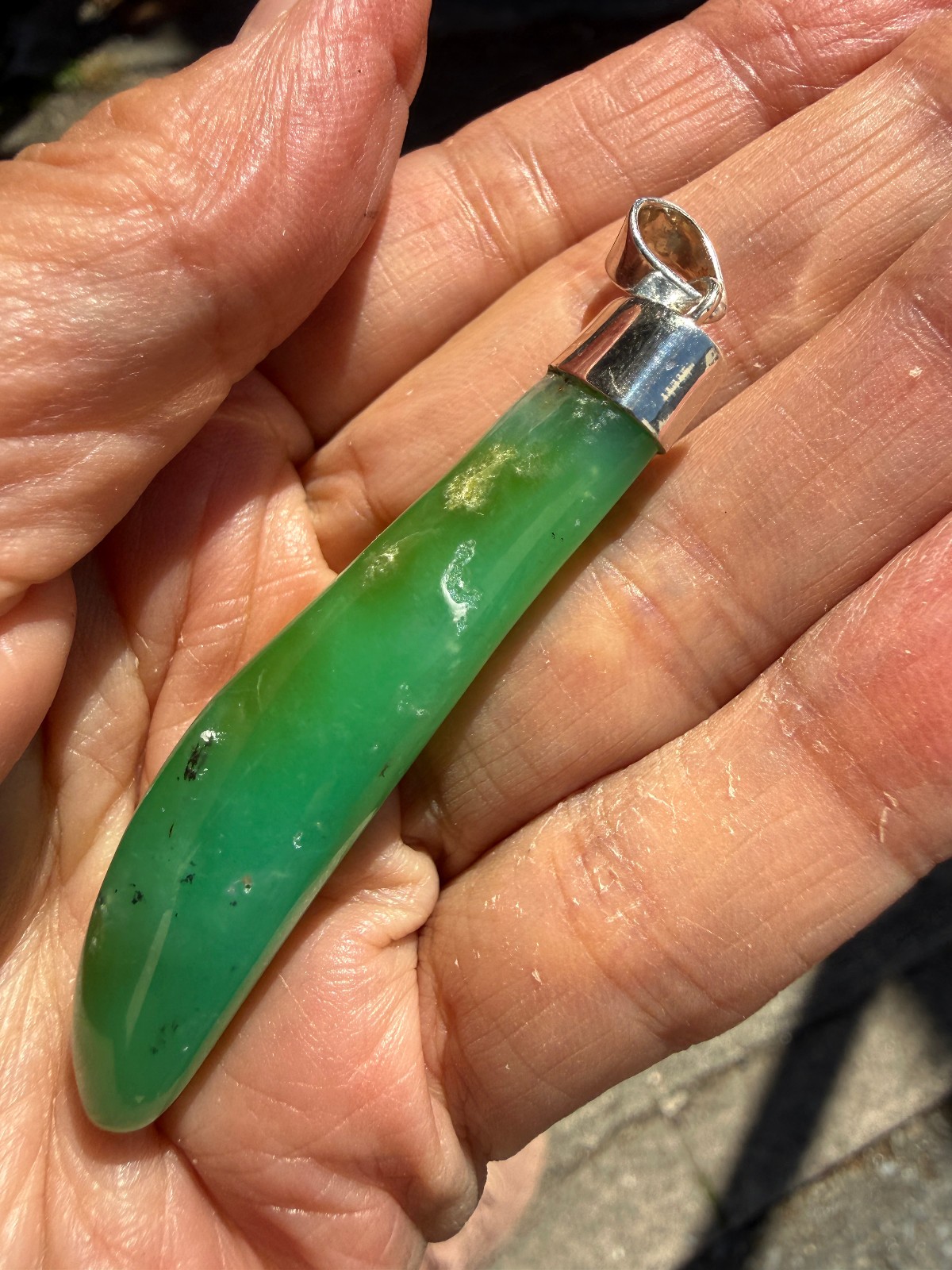 Chrysoprase Crystal Point Polished Pendant Healing Silver 925 Healing Natural Lg