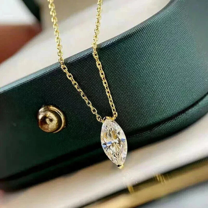 1.35Ct Marquise Cut Lab-Created Diamond Solitaire Pendent 14K Yellow Gold Plated