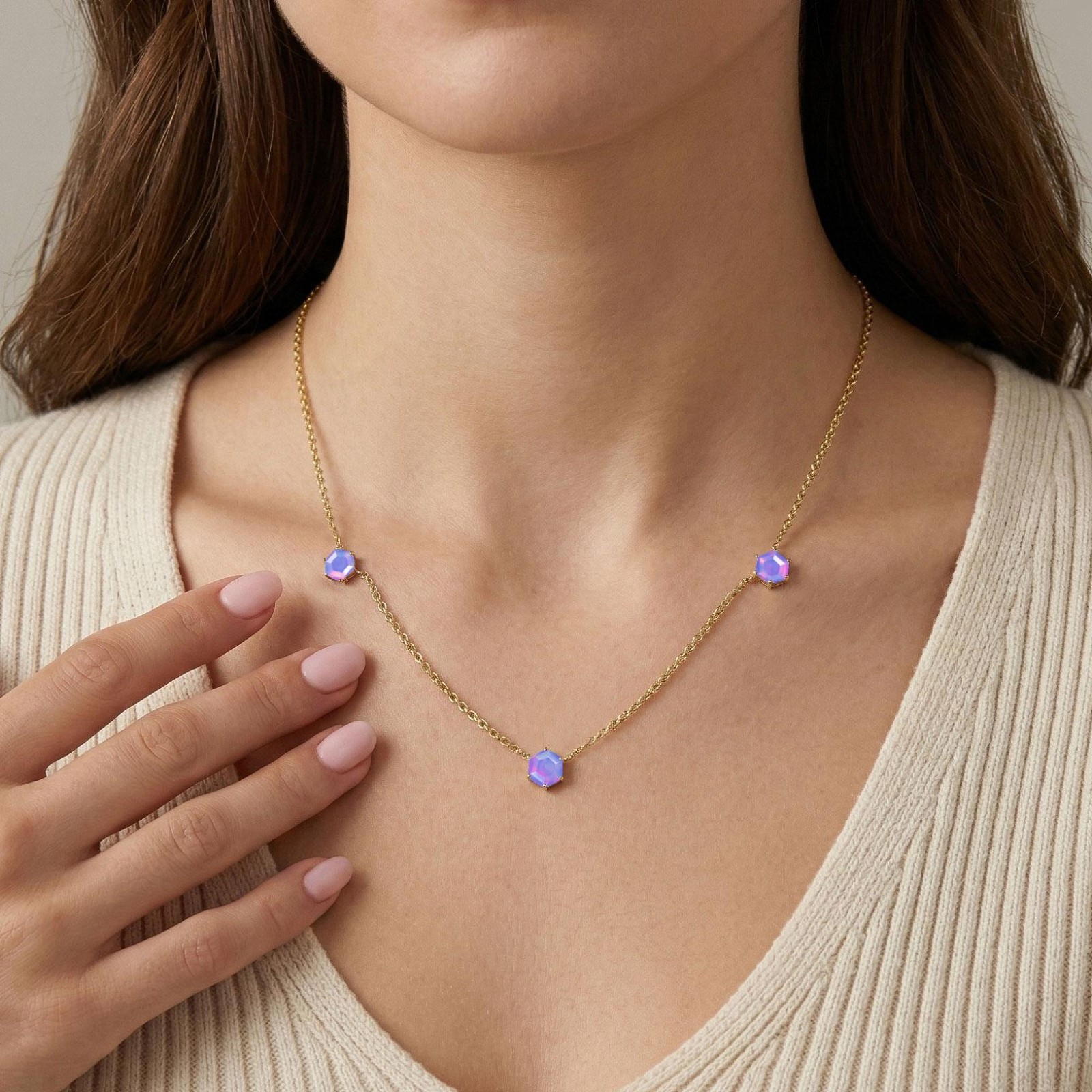 Natural Lavender Opal Station Necklace, Purple Opal Jewelry, Unique Gift for Her