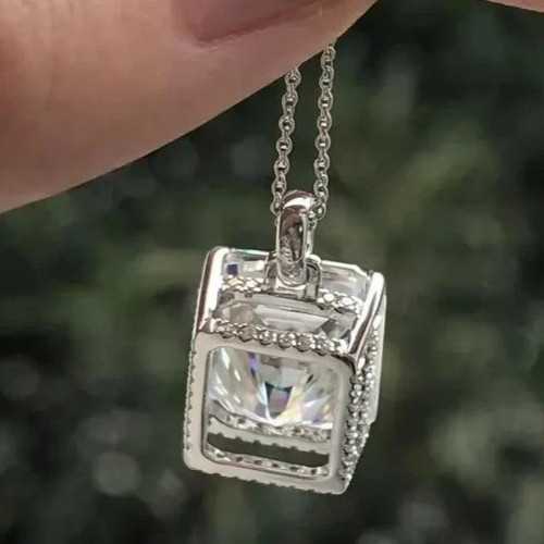 3.20Ct Radiant-Cut Lab Grown Diamond Solitaire Necklace Pendant 14k White Gold