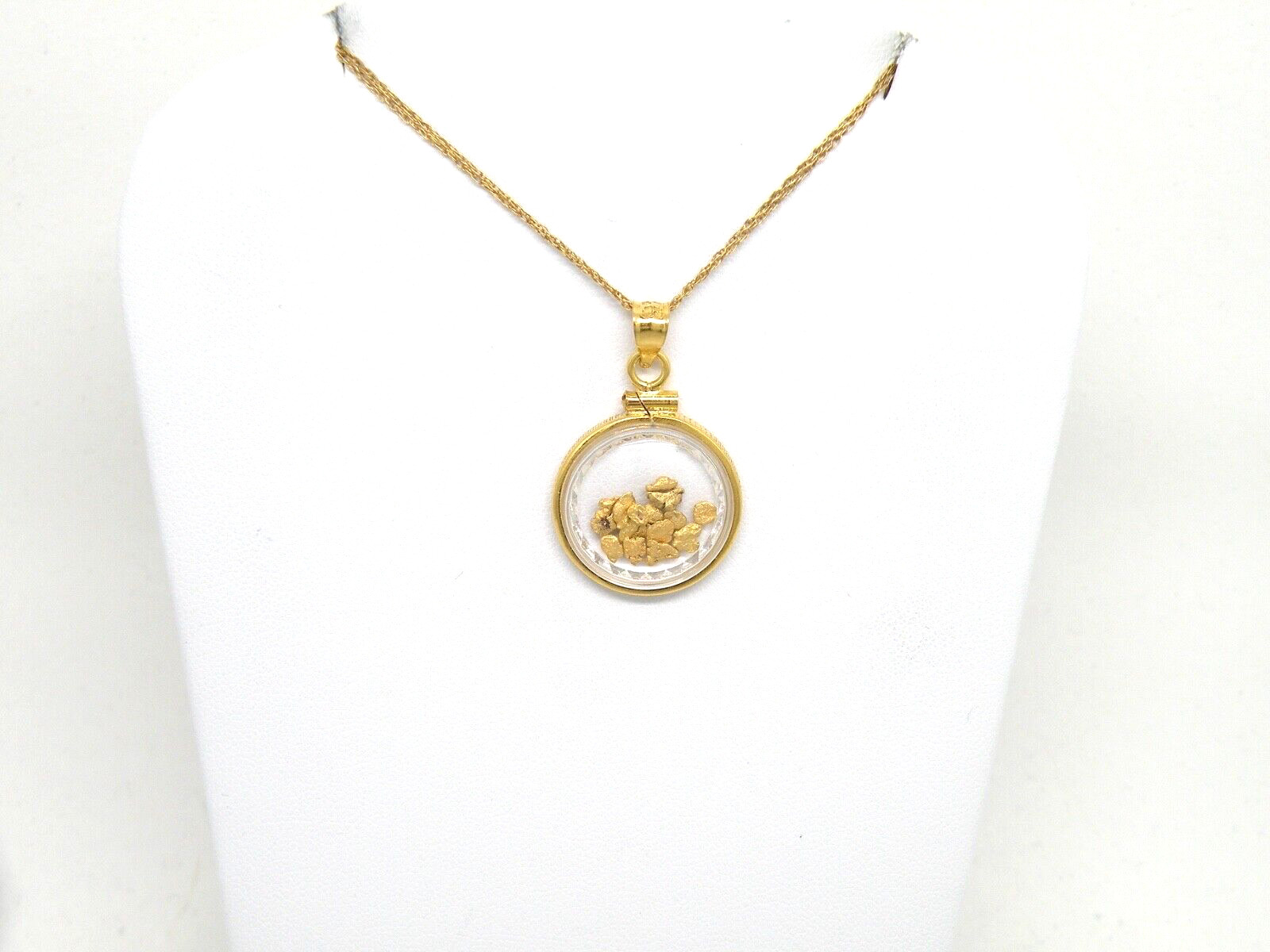 Genuine natural gold nuggets in 14k yellow gold filled Pendant, faceted lens New