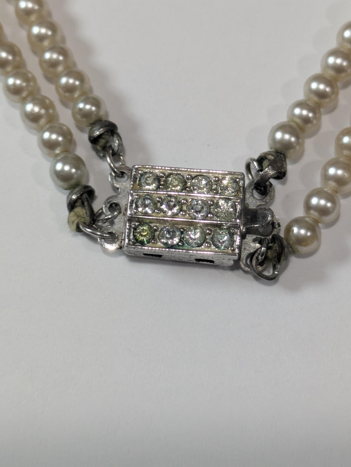 VTG Sterling Silver 925 White Pearl Beaded Necklace 16in Triple Strand Box Clasp