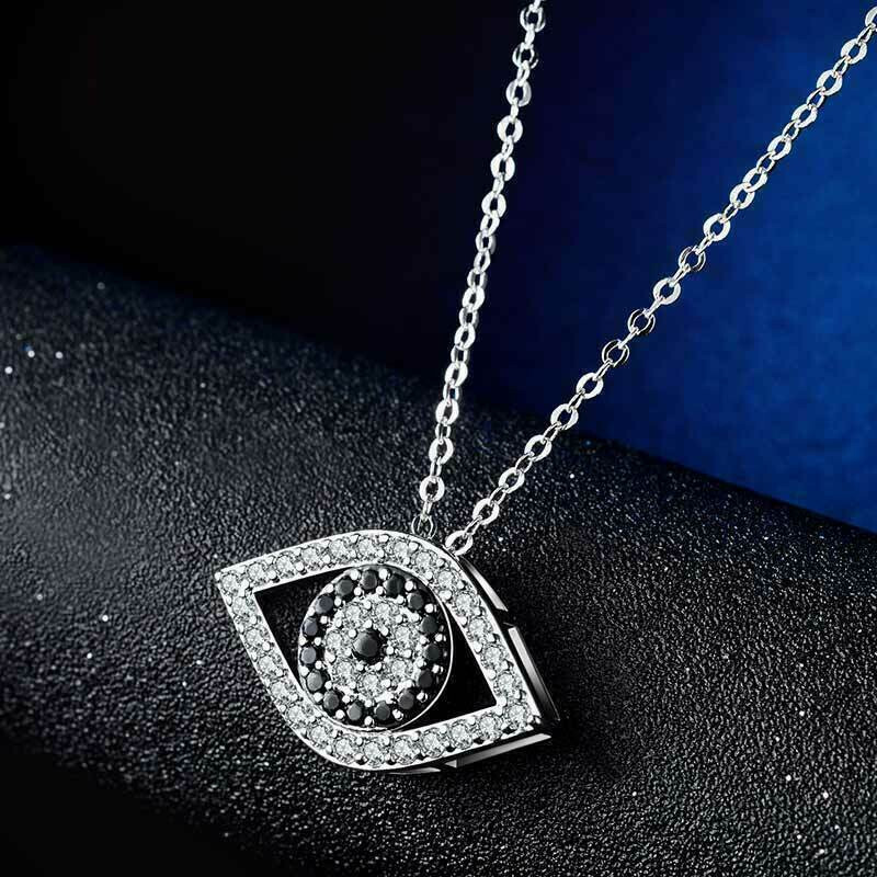 1Ct Round Diamond Black & White Evil Eye Pendant Necklace 18″ 14K White Gold FN