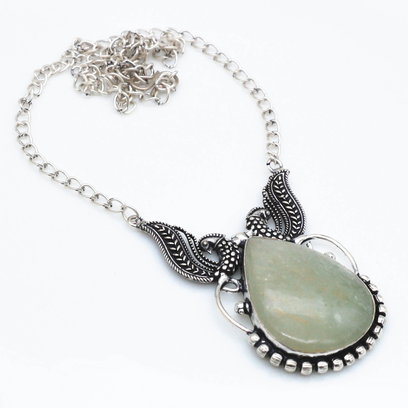 Natural Green Aventurine Gemstone 925 Sterling Silver Jewelry Necklace Size 18″
