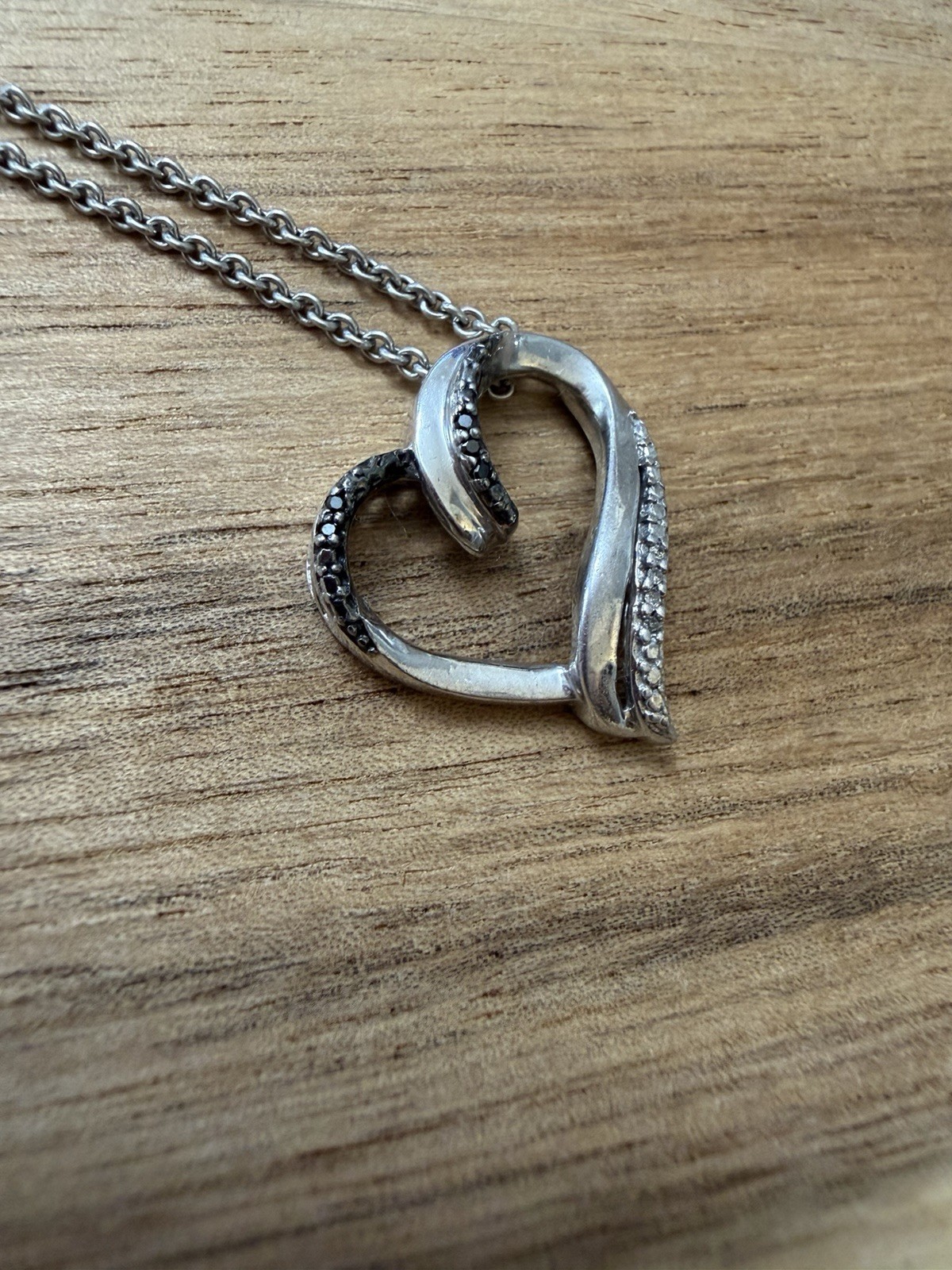 Kay Jewelers Black and White Diamond Accent Open Heart Pendant Sterling Silver