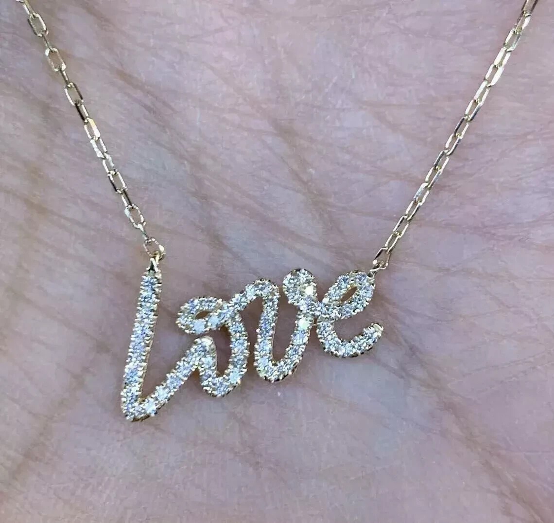 1 Ct Lab Created Diamond Love Pendant Necklaces 14K Yellow Gold Plated