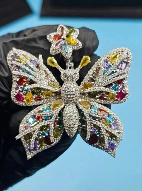 3.50Ct Round Cut Real Moissanite Women’s Butterfly Pendant 14K White Gold Plated