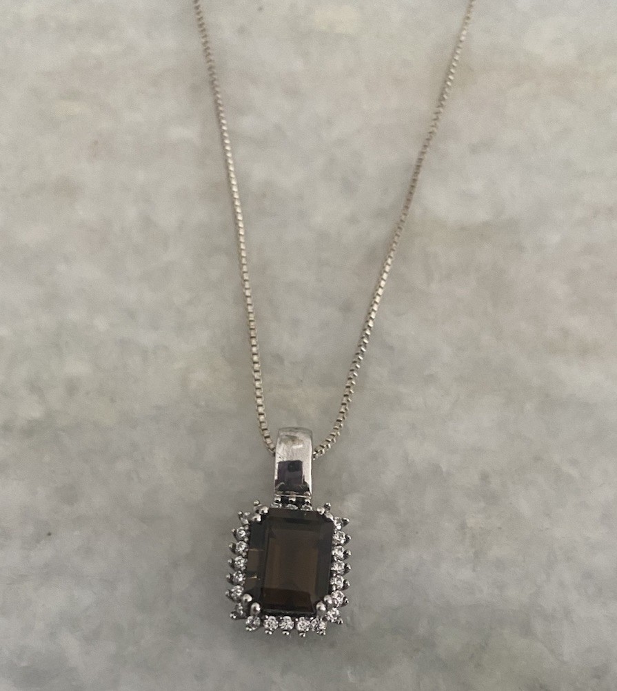 Beautiful Sterling Silver 925 RUF Signed Topaz Pendant Necklace Chain 16.25”
