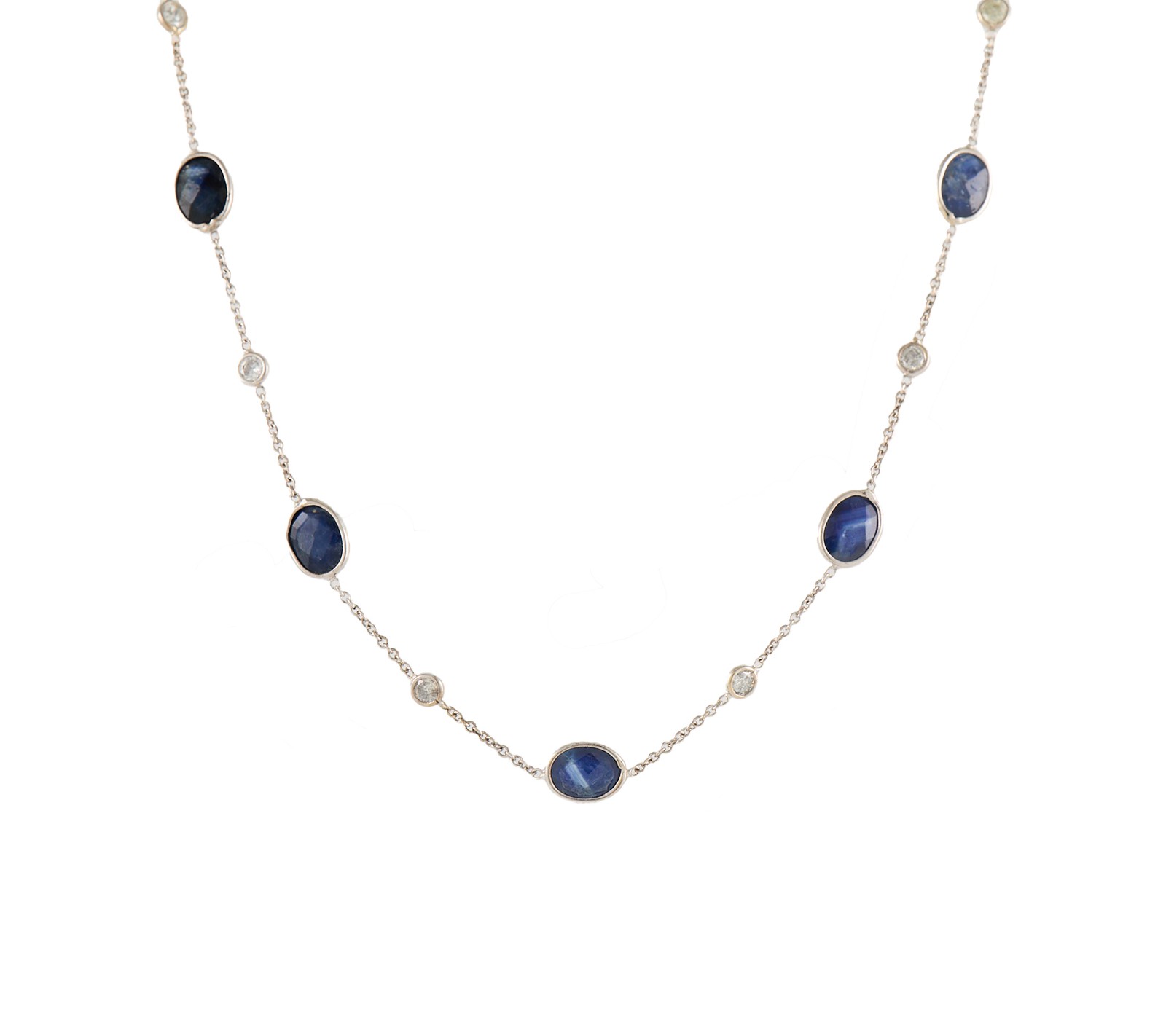 13.20ctw Oval Sapphire and 0.55ctw Diamond by the Yard Station Necklace in 14K