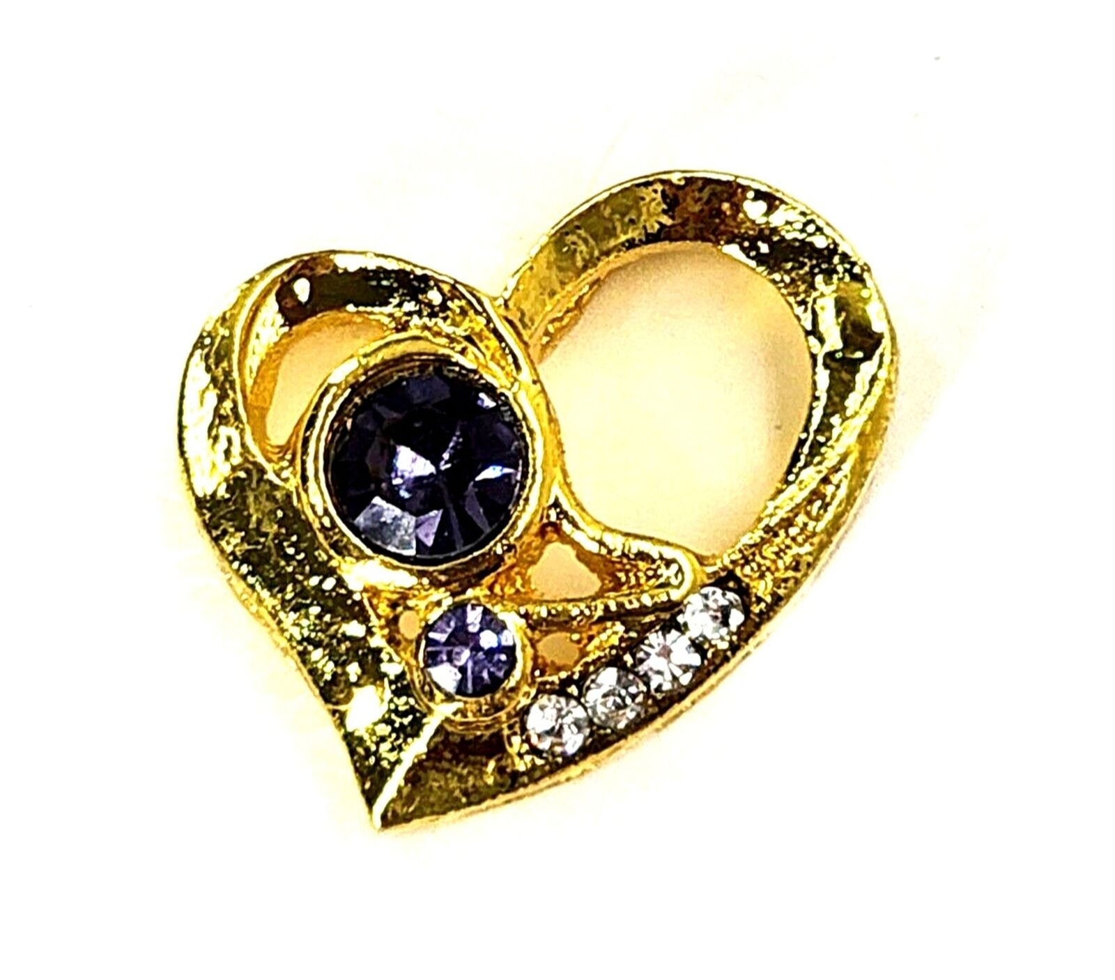 Gold Heart Pendant, 18K Yellow Gold on Silver, Amethyst Stones & Pave Crystals