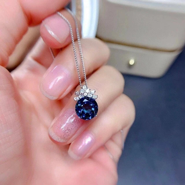 2Ct Round Lab Created London Blue Topaz Solitaire Pendant 14K White Gold Over