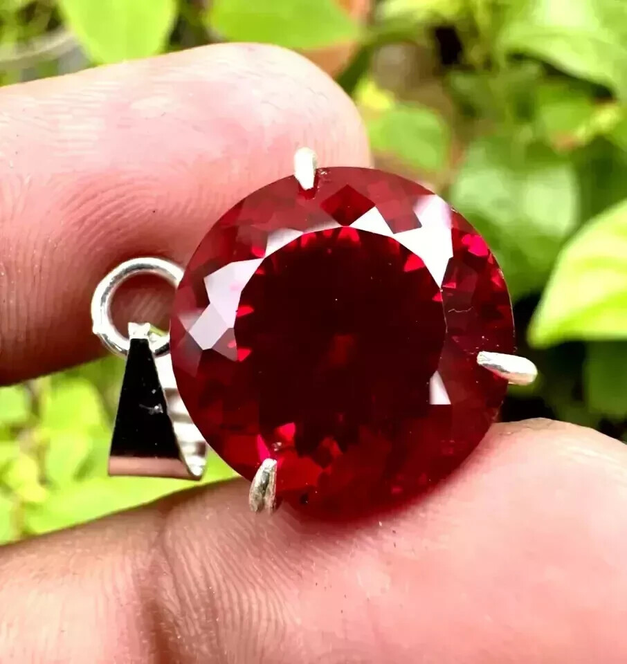 Certified Natural Red Ruby 26 CT Round Loose Gemstone 925 Solid Silver Pendant