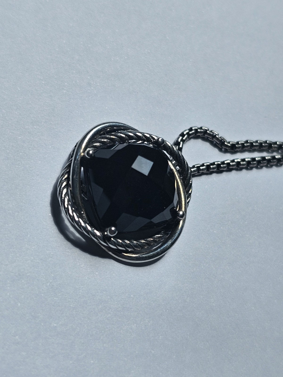 David Yurman 14mm Chatelaine Black Onyx Cushion Pendant Necklace Silver 925