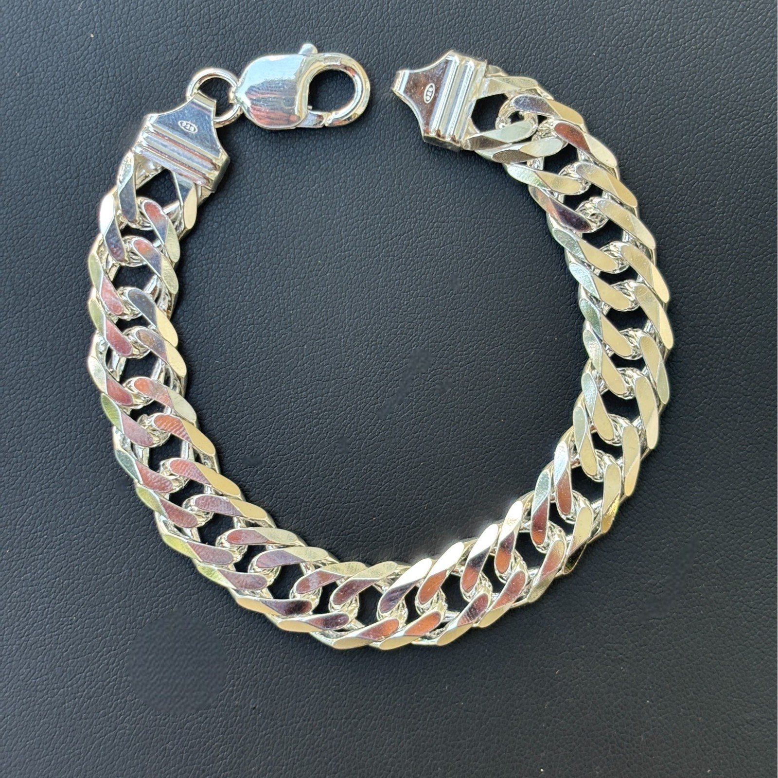 12mm Double Curb Link Bracelet – Real Solid 925 Sterling Silver MADE IN ITALY