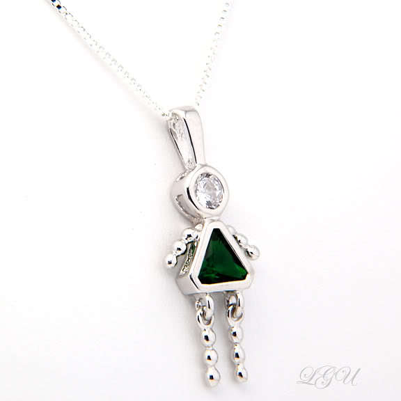 STERLING SILVER GIRL MAY CHARM WITH 16 INCH BOX CHAIN NECKLACE