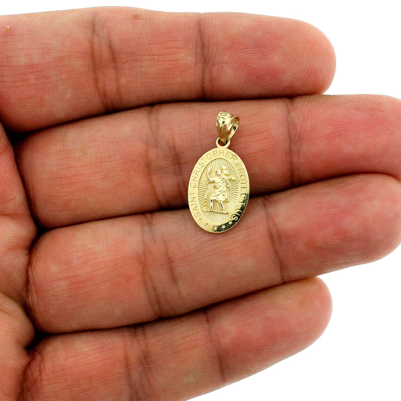 Real 10K Yellow Gold Small Saint Christopher Pendant, 10KT Charm, Men Women