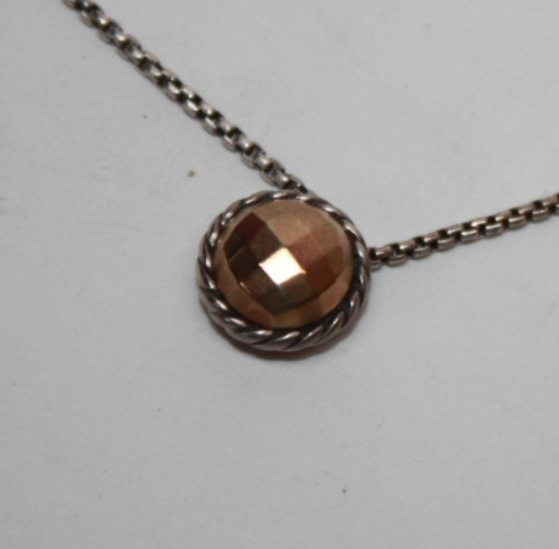 David Yurman Sterling Silver Chatelaine Gold Dome Pendant Necklace 17″ [075GRA]
