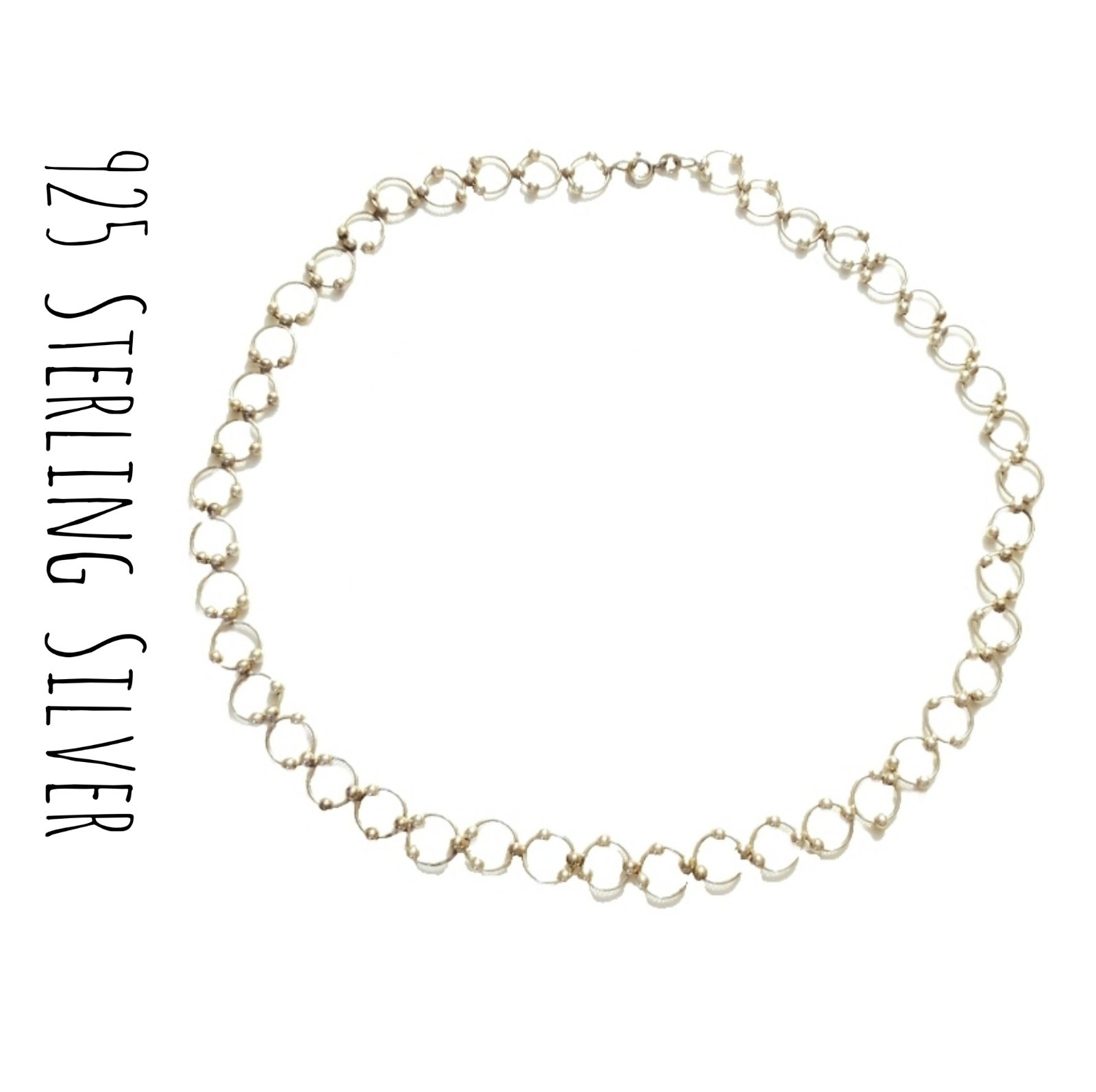 Beautiful Bali Open Circle Beaded Ball Style 925 Sterling Silver Necklace 18″