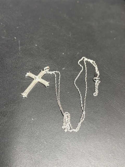 10K/14K White Gold And Diamond Cross Pendant Necklace