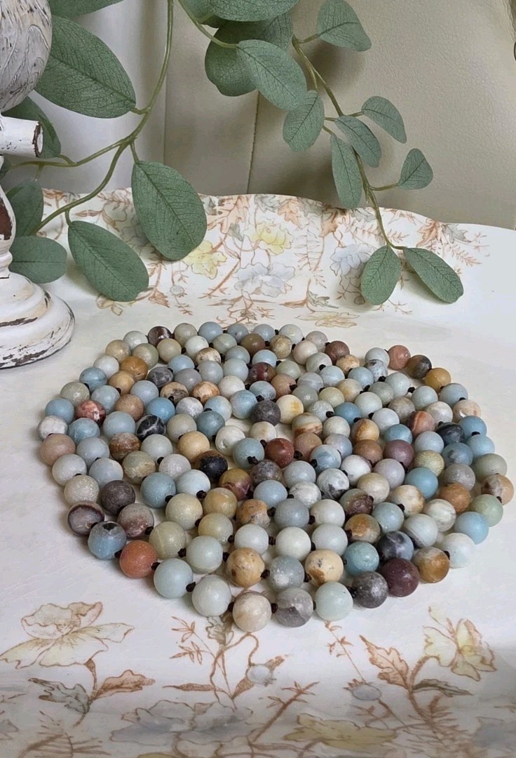 64″ Extra Long Matte Amazonite Necklace Hand Knotted Natural Gemstone Beads Gift