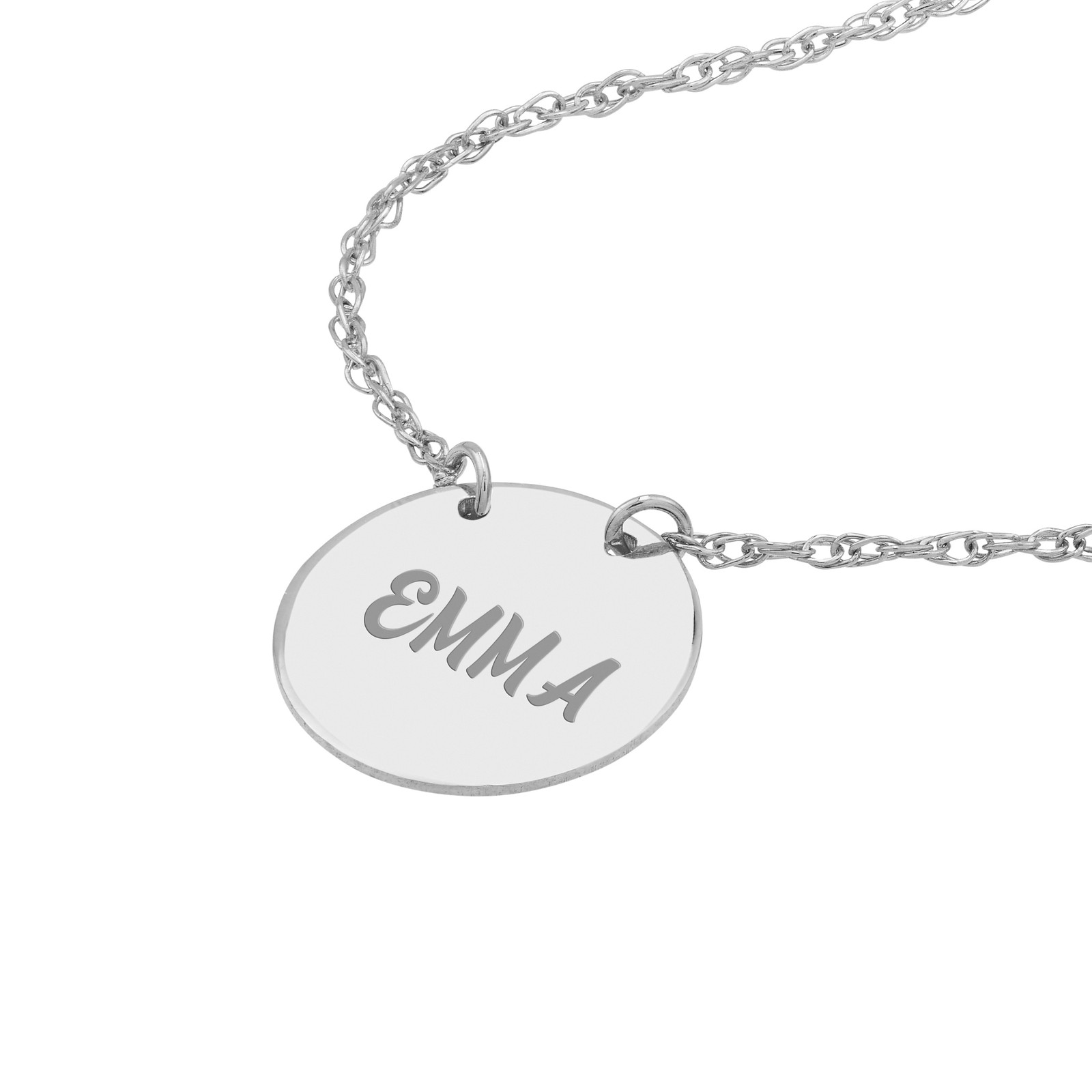 ENGRAVABLE MINI DISC ADJUSTABLE NECKLACE REAL 14K WHITE GOLD 1.15GR