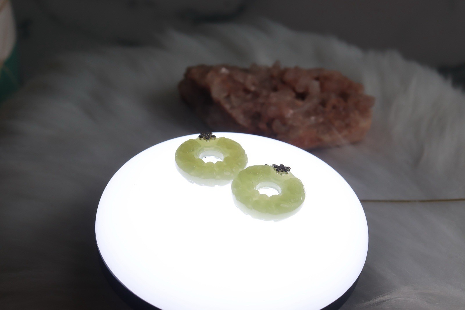 Hetian jade donut Pendant Double pixiu carving S925 Sterling Silver Zircon Clasp