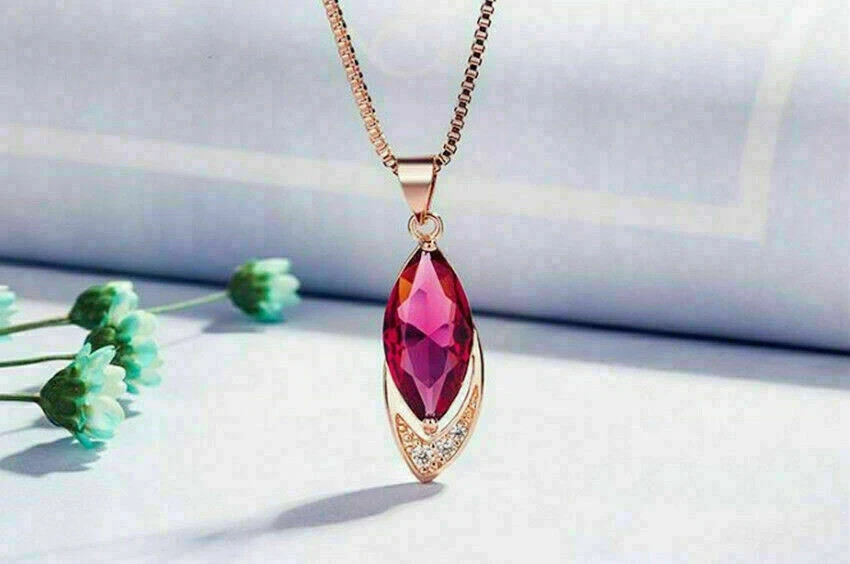 2Ct Pear Cut Lab Created Red Ruby Solitaire Pendant 14K Yellow Gold Finish