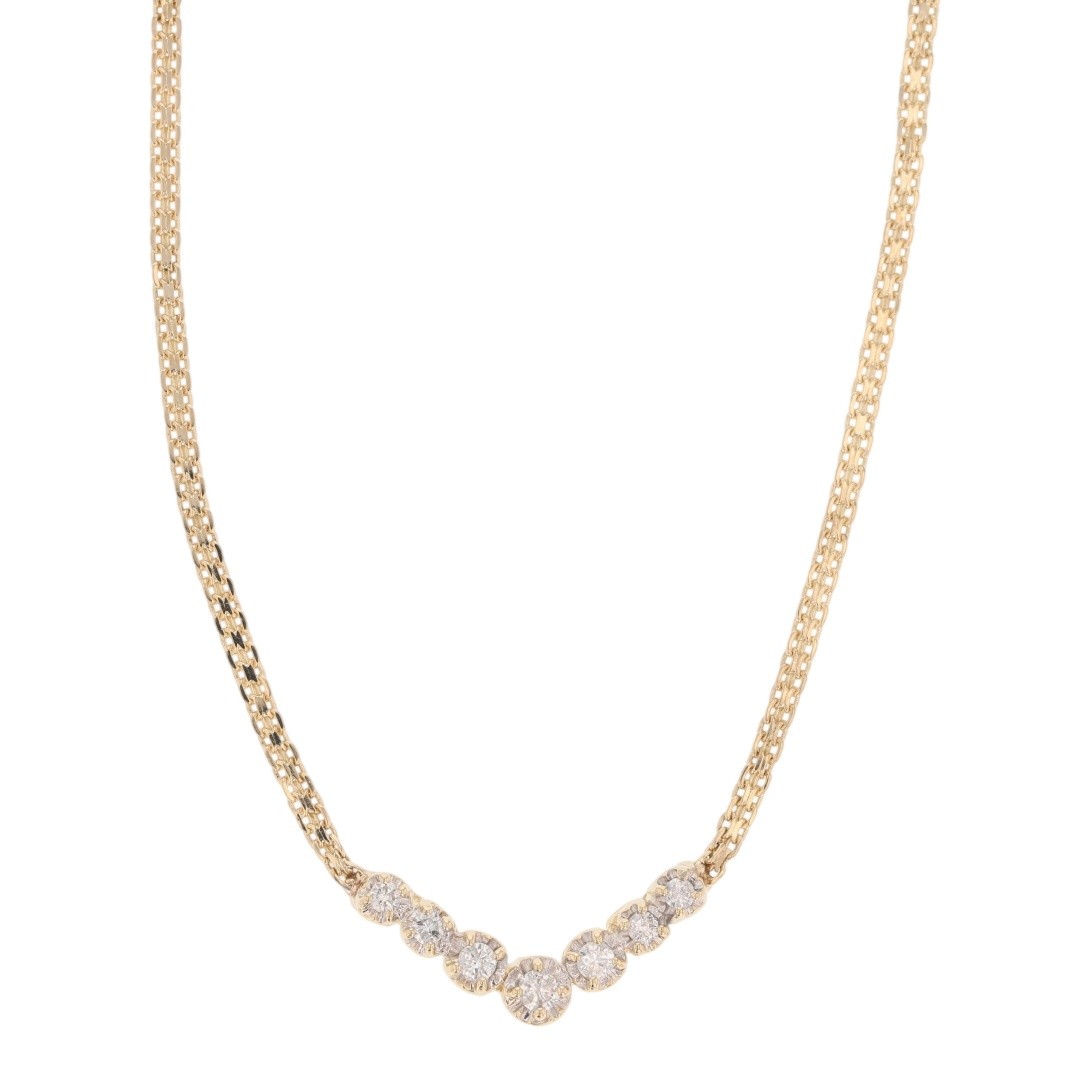 .42ctw Round Diamond Prong-Set Chevron 16.5″ Necklace 14k Yellow Gold 6.42 Grams
