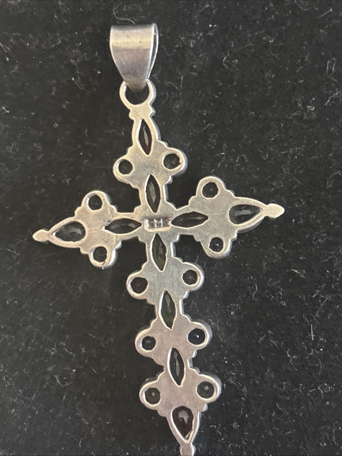 Sterling silver, multi gemstone, Marquise, and round cross pendant