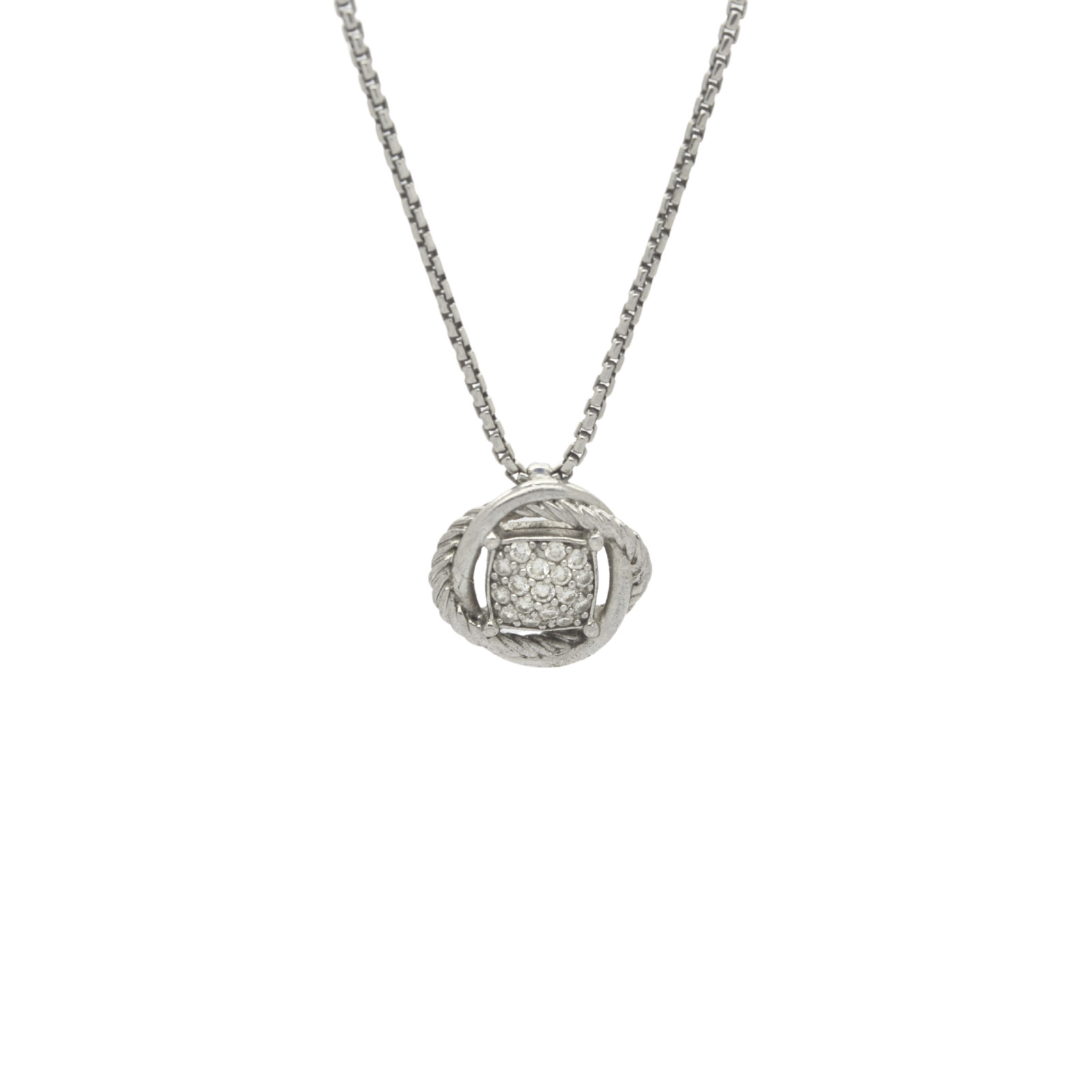 David Yurman Infinity 925 Sterling Silver w/ Diamond Pendant Necklace 16″