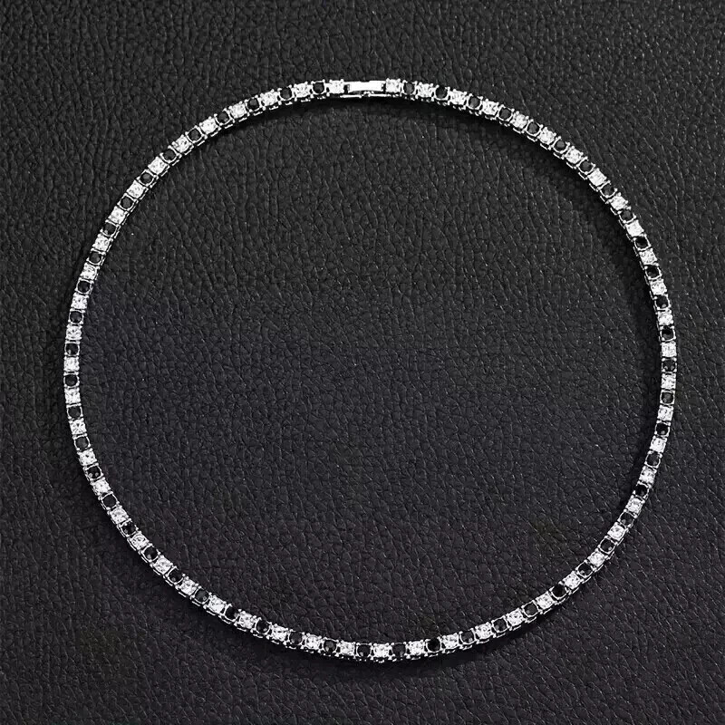 10Ct Round Cut Lab Created Onyx Women’s Tennis Necklace 14K White Gold Finish