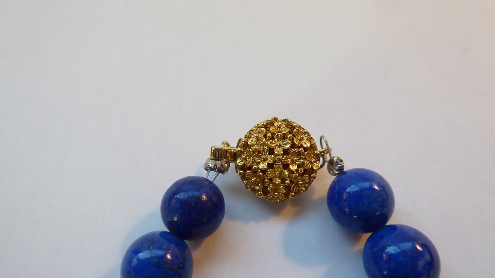 Carved Lapis Lazuli Bead Statement Necklace 15″ long 15mm & 9mm Round beads Asia