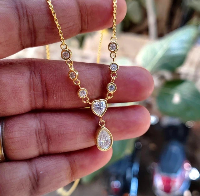 2.90Ct Pear Cut Lab-Created Diamond Necklace 14K Yellow Gold Plated Silver 18″