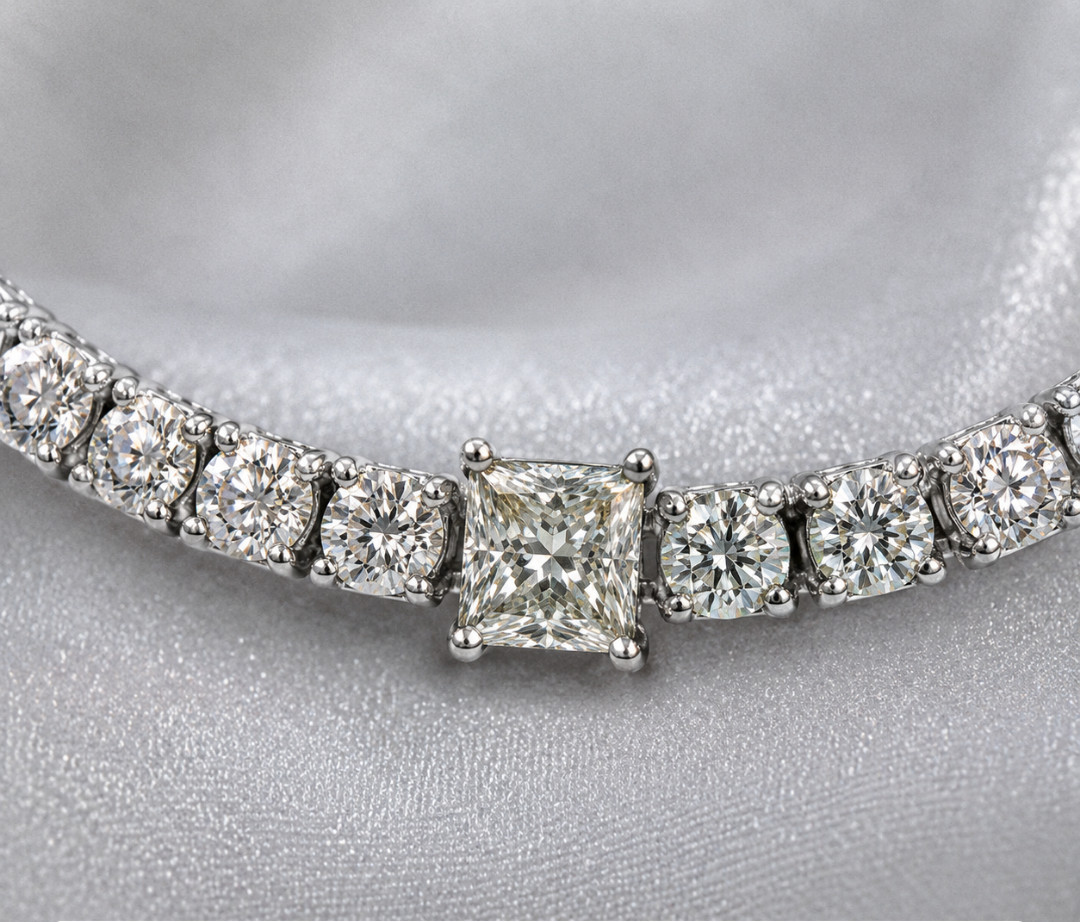 IGI 3.67CT SI1 Princess & Round Cut Natural Diamond Necklace 14k White Gold
