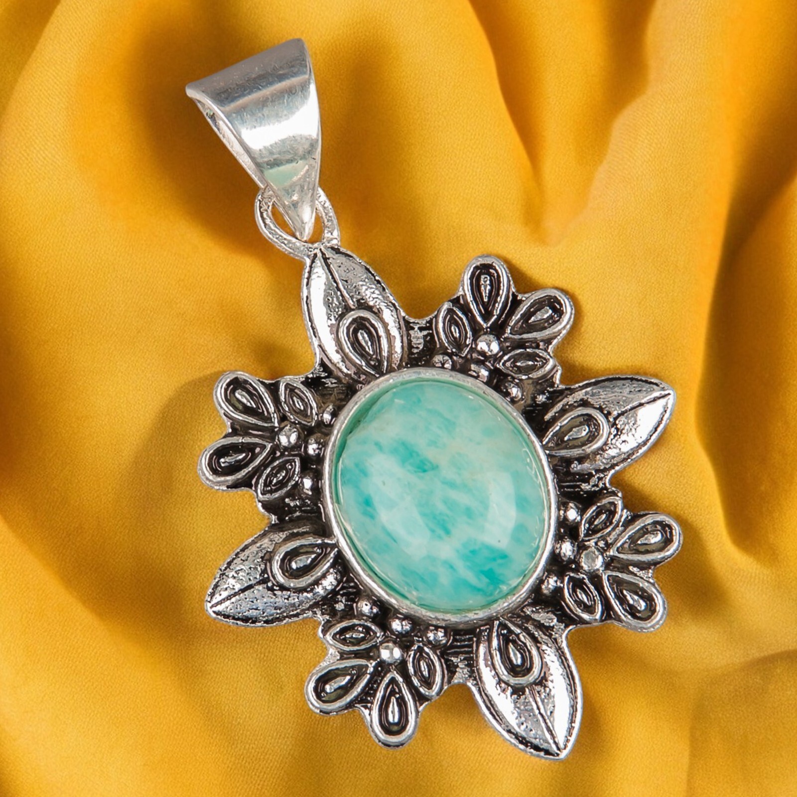 Natural Amazonite Gemstone Jewelry 925 Sterling Silver Pendant Wedding Gift FW