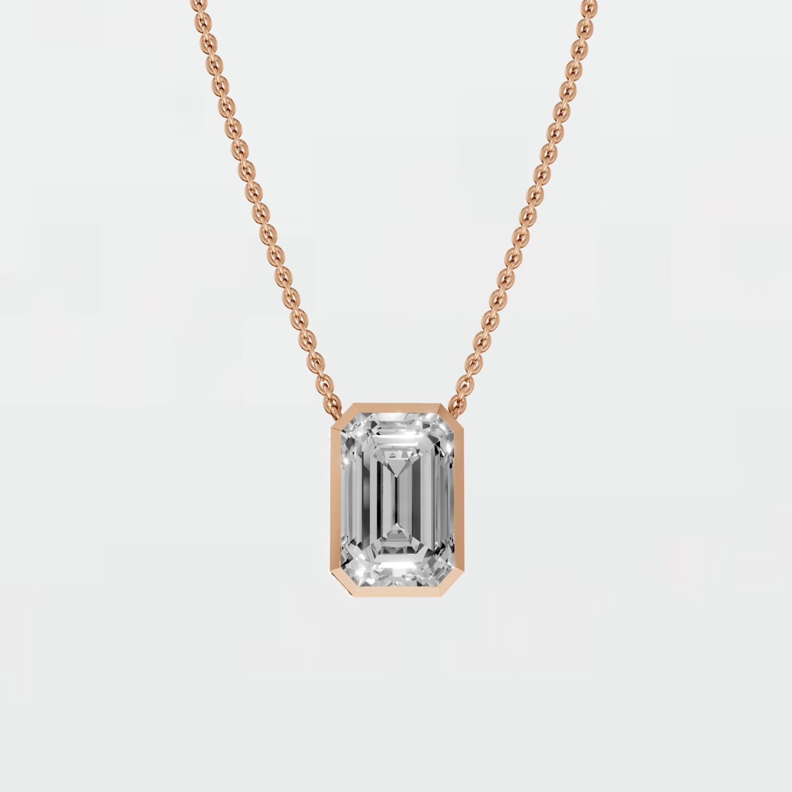 Bezel Emerald Cut Lab Grown Diamond 12.13 CTW Hidden Halo Pendant Necklace