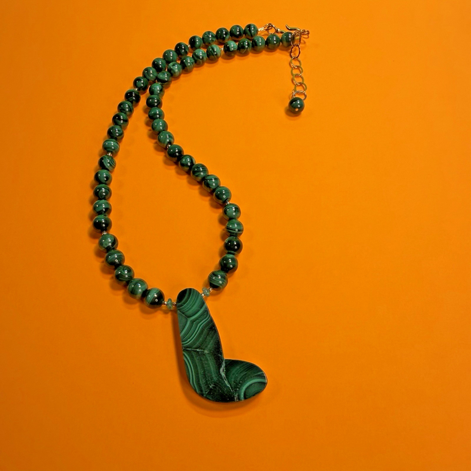 NATURAL EARTHY GREEN CURVED CRESCENT MALACHITE ARTISAN NECKLACE EARRING SET