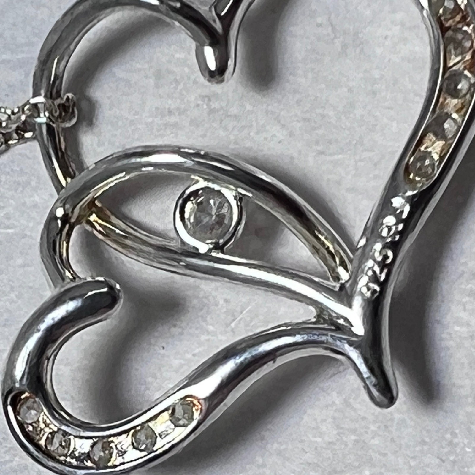 Avon Sterling Silver Intertwined Hearts Necklace Clear Stone Accents 925 Boxed
