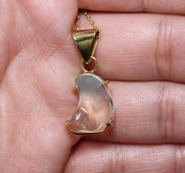14k GOLD! Natural free form Mexican fire Opal Pendant in 14k yellow gold MOPG239