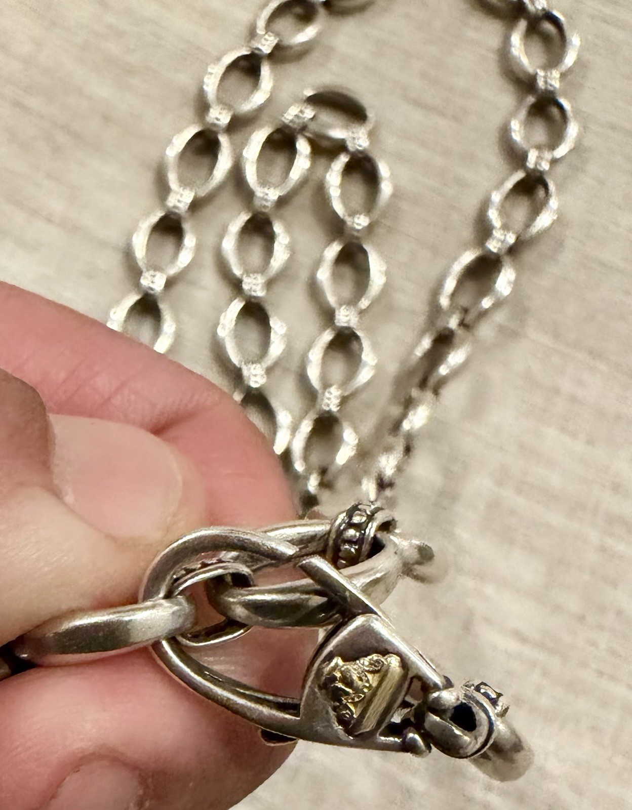 Vtg Lagos Caviar Signature Link Chain Necklace Heart Charm Sterling Gold 24”