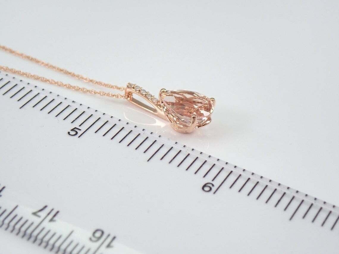 2Ct Pear Cut Morganite Diamond Solitaire Pendant 14K Rose Gold Finish Free Chain