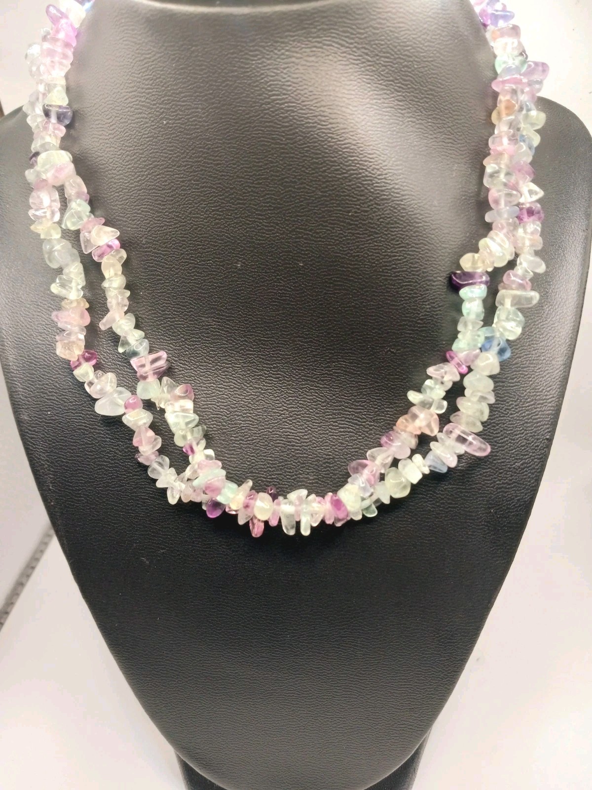 Necklace Natural Fluorite Crystal Gems Chakra Healing Reiki 34″ No Metal 0282