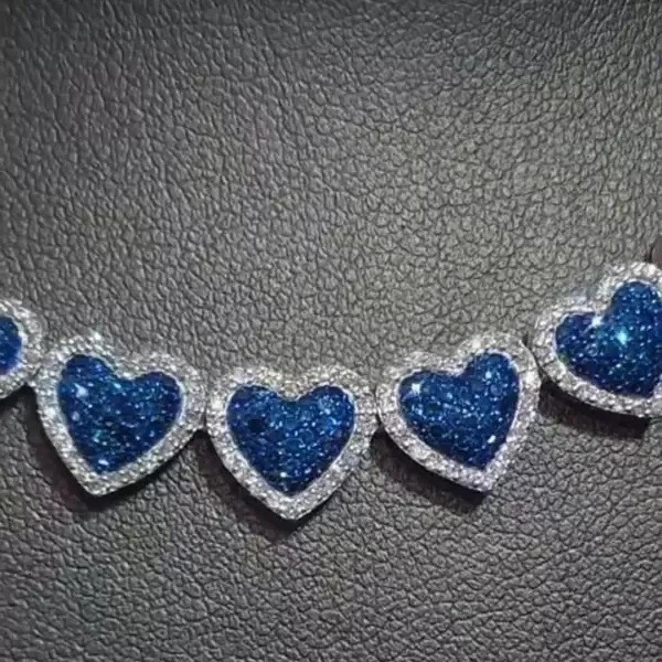 15 Ct Lab Created Blue Sapphire Diamond Tennis Heart Necklace White Gold plated