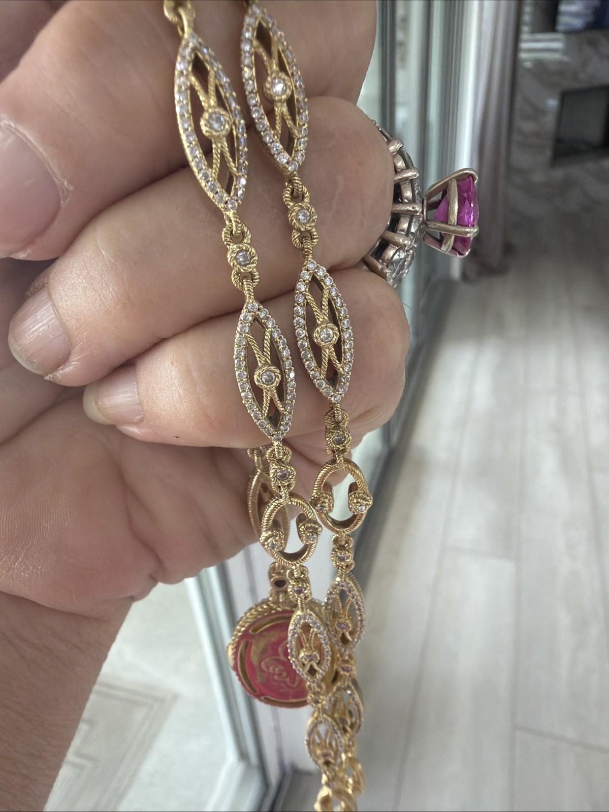 Judith Ripka Necklace 925 Clad Mother Of Pearl Exquisite Lariat