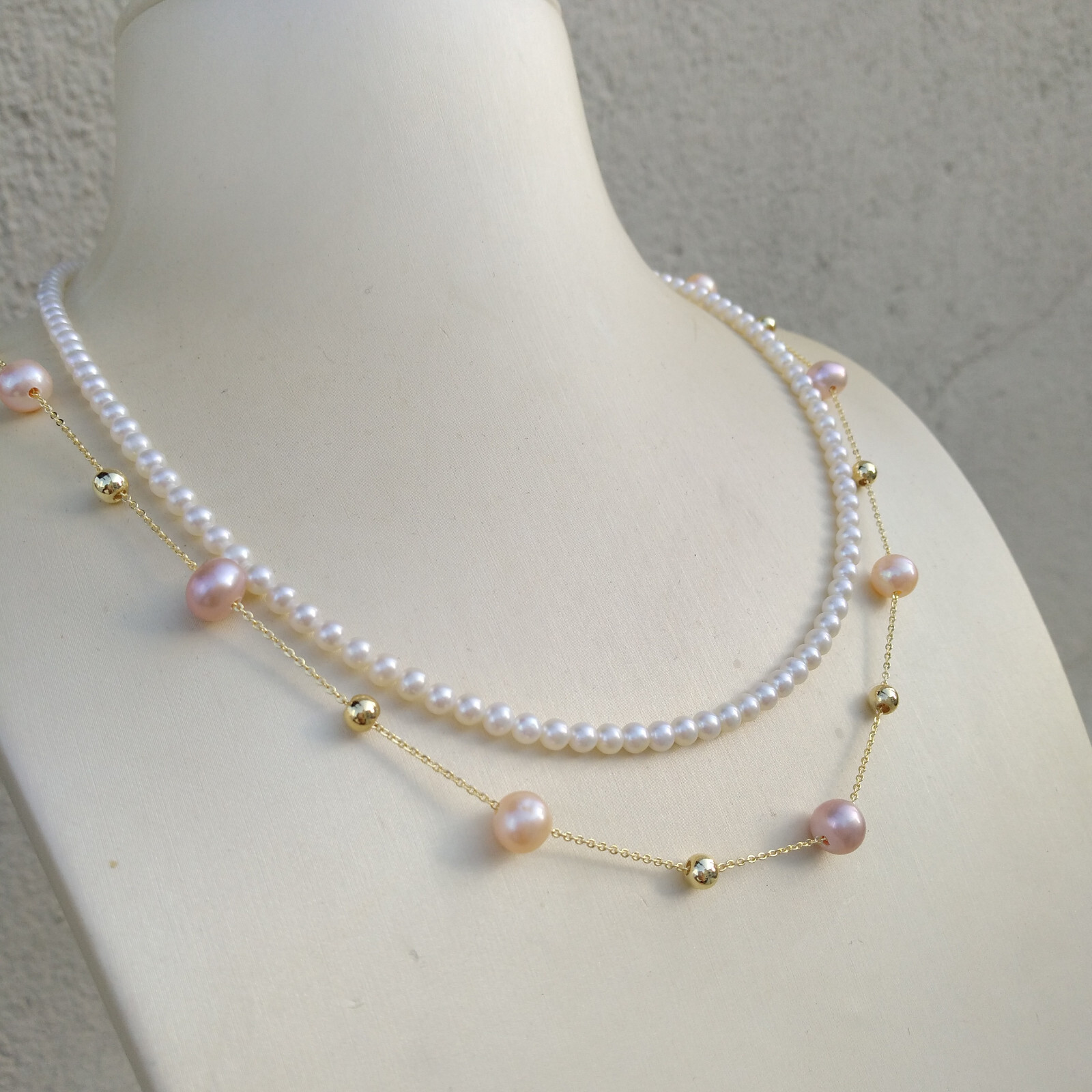 Gorgeous Two Strands AAA South Sea Multicolor Pearl Necklace 17″ 19″ 14k Gold P
