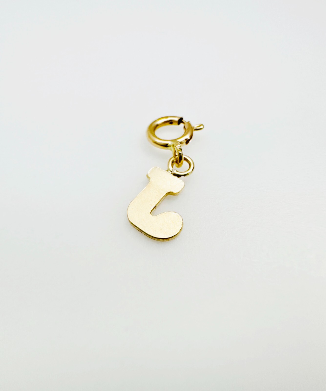 14K Solid Yellow Gold Mini/Very Small ‘J’ Initial Charm Pendant w/Spring Clasp