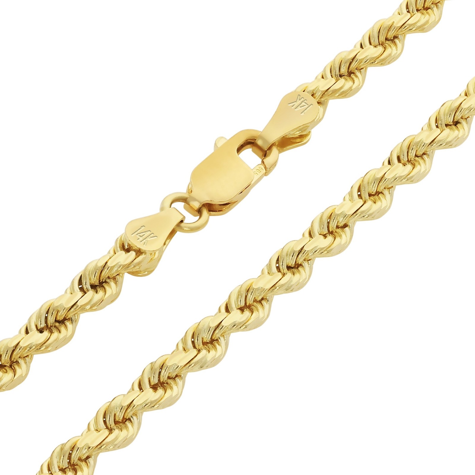 14K Yellow Gold Diamond Cut Rope Chain Necklace 1.5mm – 5mm, Men Women 16″- 30″