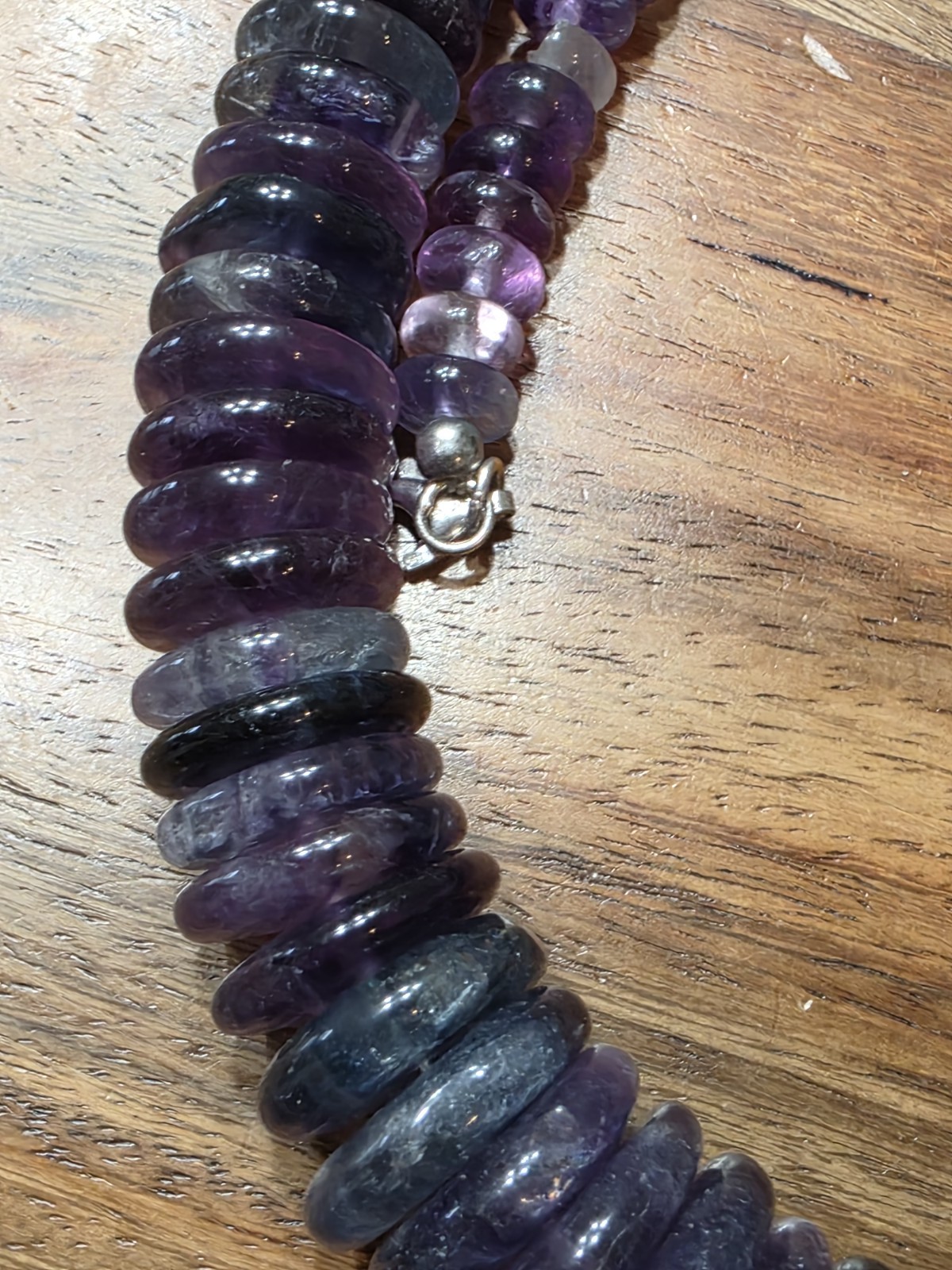 FAS 925 Sterling Silver Chunky Graduated Purple Fluorite Disc Rondelle Necklace