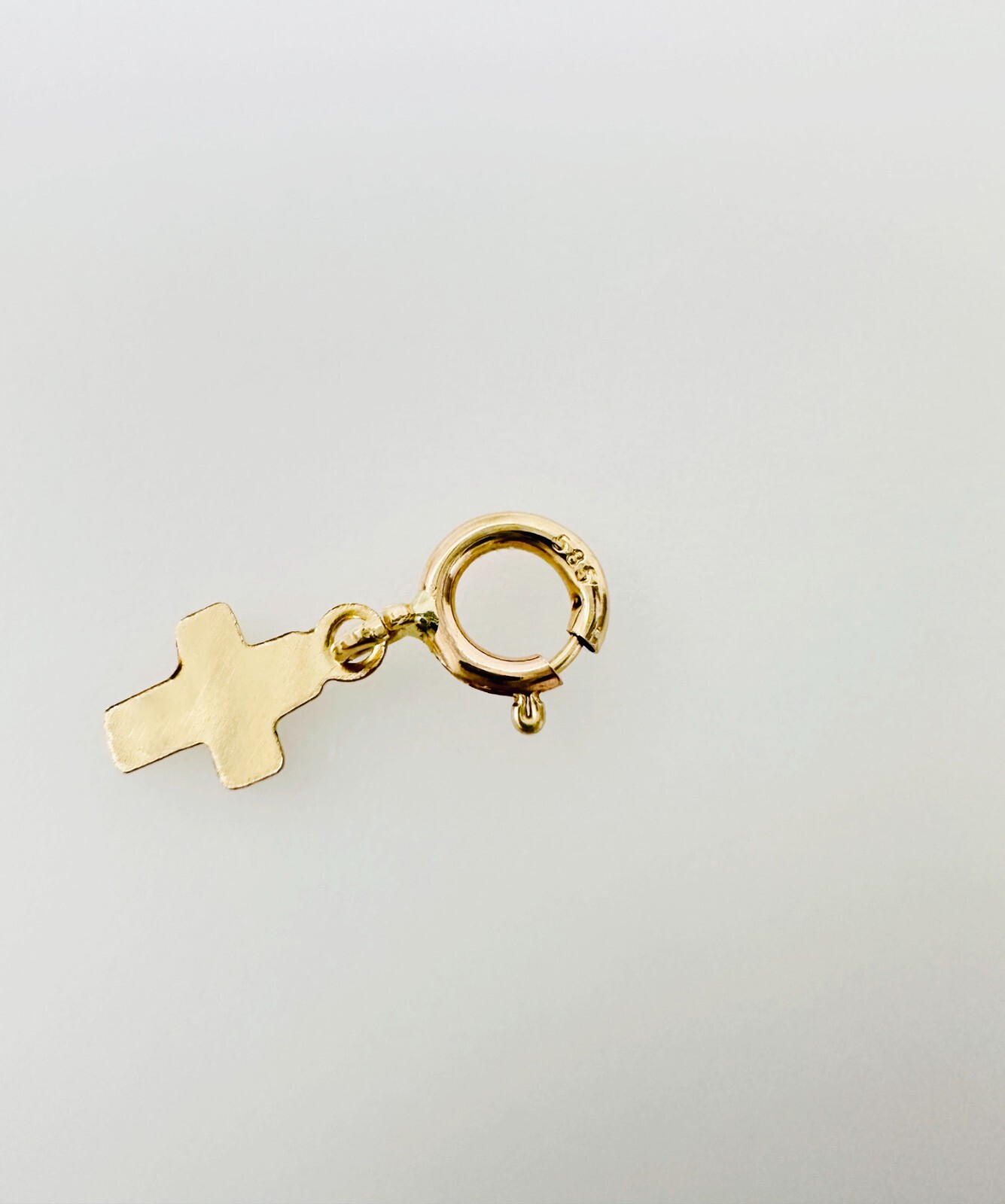 14K Solid Yellow Gold Teeny Tiny Cross Charm Pendant w/Spring Clasp